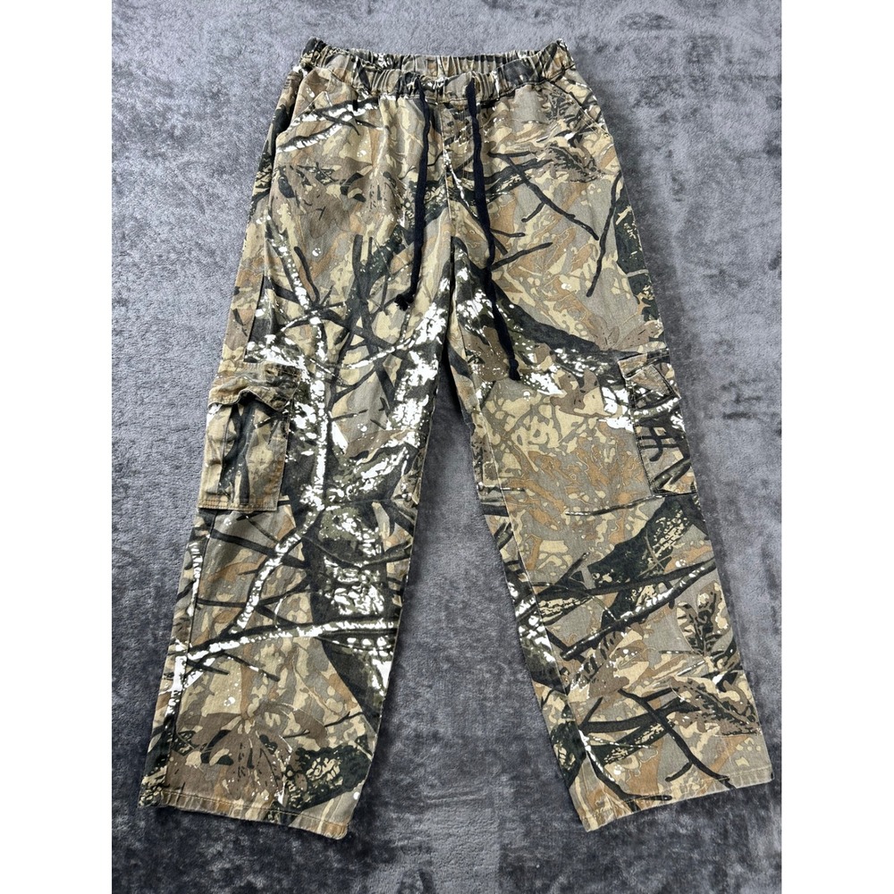 SHEIN Curve Women 0XL Camo Cargo Pants Forest Branch Print Elastic Waist Brown